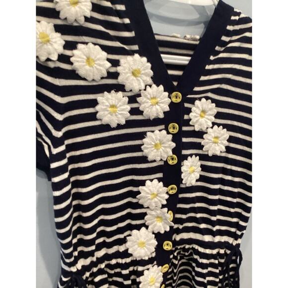 Moth Anthro Knit Cardigan Size XS Ditsy Floral Embroidered Navy Blue Striped Y2K - Picture 2 of 10